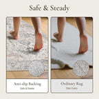 GENIMO 6FT Round Area Rugs for Living Room, Circle Rugs Machine Washable Low Pile, Chenille Non Slip Vintage Rug for Bedroom, Dining Room, Home Office, Light Taupe Brown