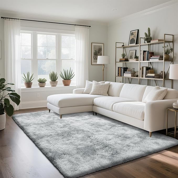 Fluffy Rug Shaggy Area Rug, Mottling Grey 4x6 Area Rugs for Bedroom, Small Bedside Rug, Soft Fluffy Shaggy Entryway Throw Rugs for Living Room Bedroom Kids Room Home Decor