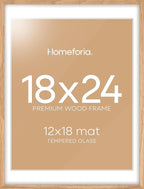 Homeforia 18x24 Poster Frame Wood, High End Natural Oak 18x24 Light Wooden Picture Frame with Mat 16x20, 18 by 24 Frames Matted to 16 x 20 Photo, 24by18 Thin Frames, Tempered Glass, Wall Kit, Set of 1