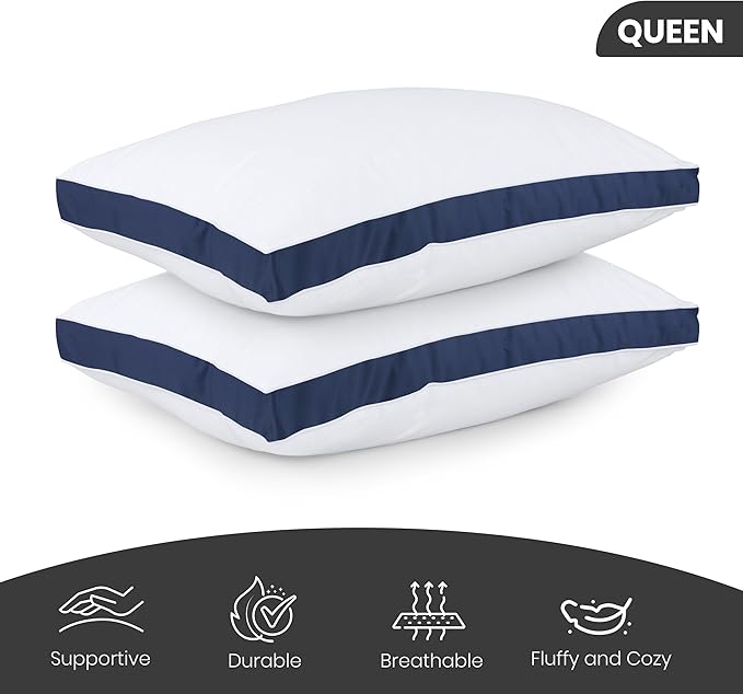 Utopia Bedding Bed Pillows for Sleeping Queen Size (Navy), Set of 2, Cooling Hotel Quality, Gusseted Pillow for Back, Stomach or Side Sleepers