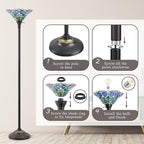 Luvkczc Tiffany Torchiere Floor Lamp - 70" Victorian Stained Glass Lamp Antique Tiffany Style Standing Light for Home,Office,Hotel Decor