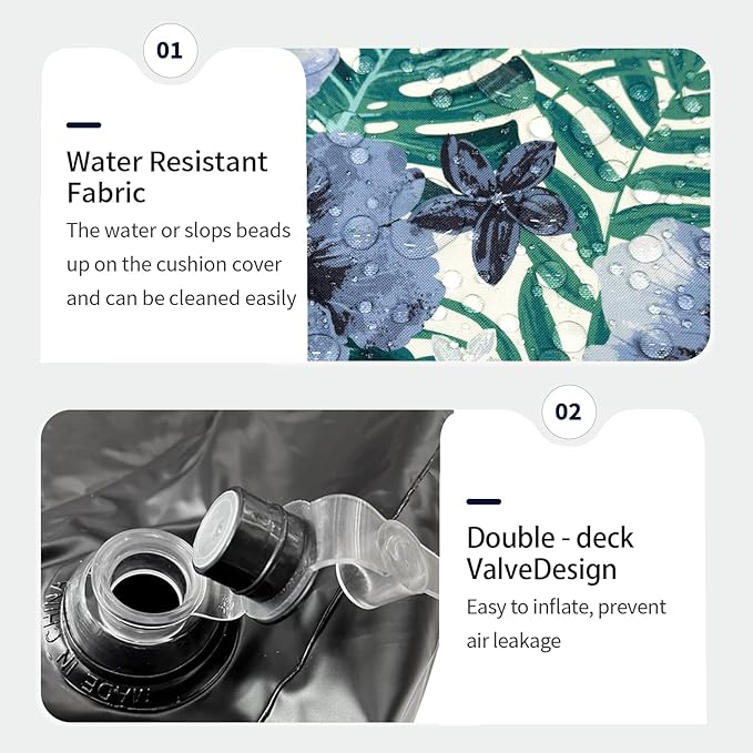 Inflatable Ottoman Stool D31 xH14 for Outdoor/Indoor Use, Water Repellent Patio Foot Rest with Portable Handle,Round Pouf Ottoman Suitable for Garden,Deck and Camping - Blue Salmone Tropical