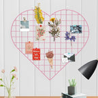 Grid Photo Wall Panels - 22.4"x20.4" Heart Shape Iron Rack Art Wire Board, Wall Grid Organizer, DIY Photo Frame for Home, Office, Kitchen, Bedroom, Christmas Gifts - Pink