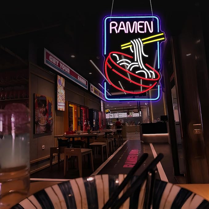 Neon Sign, Ramen Neon Signs for Wall Decor Neon LED Signs Room Neon Light Up Signs Home Decor for Business Restaurant Bedroom Club Party Bars Shop Decoration USB Operated