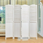 Room Partitions and Dividers, 68.9 Inch Temporary Wall with Double Hinges, Wooden Louver & MDF Stable Screens for Home Office Bedroom Coffeehouse Decoration (4 Panels, White-Washed)