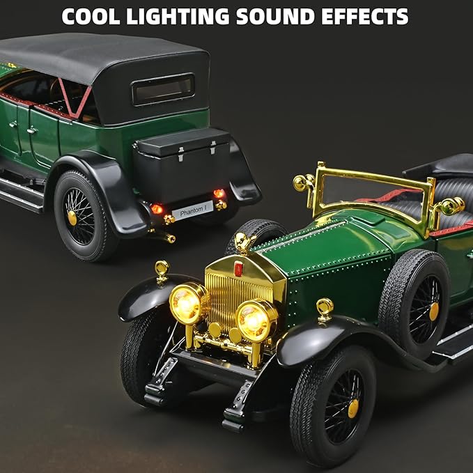 Model Car Kits Adults and Boys 1/24 Diecast Cars Phantom Generation Vintage Car Collectibles,Die Cast Metal Pull Back Cars with Lights and Sounds,Toy Cars for Boys Age 3-12（Green）
