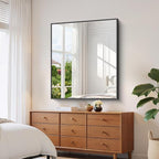 YIROMAN Bathroom Mirror for Wall 48"x40", Large Matte Black Bathroom Mirror with Metal Frame, Rectangular Vanity Mirror with Right Angles, Wall Mirror Hangs Horizontal or Vertical, Shatterproof