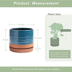 8 Inch Pots for Plants, Ceramic Planter Pot with Drainage Hole & Saucer, Indoor/Outdoor Cylinder Round Planter Pot, Blue & Terracotta