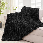 Ultra Soft Luxury Faux Fur Twin Blanket for Counch,Fuzzy Fluffy Plush Warm Cozy Elegant Wrinkled Blanket for Sofa Bedroom Living Room,（60"x80",Tie-dye Black）