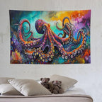Octopus Tapestry Octopus Tapestries Ocean Navy Coastal Fabric Wall Hanging Aesthetic Space Indoor Outdoor Wall Art Tablecloth Bedspread for Bedroom Dormitory Living Room Home Decor 40"x60"