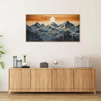 Tinonedraw Metal Mountain Framed Canvas Wall Art, Boho Mountains Forest Artworks, Mid Century Modern Blue Ridge Wall Decor, Vintage Nature Sunset Art Print for Living Room Bedroom Office 20"x40"