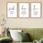 FZMHASLWW Faith Hope Love Sign Wall Decor 16"×11" Set of 3 Bible Verse Christian Scripture Wooden Framed Wall Hanging Art (Wood)