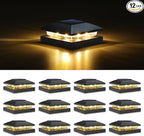 VOLISUN 4x4 Solar Post Cap Light 12pack,Solar Fence - Cap Lights Outdoor Waterproof for Wooden/Vinyl Post,Black Deck Post Cap Light Solar Powered with Warm White for Garden/Patio/Porch