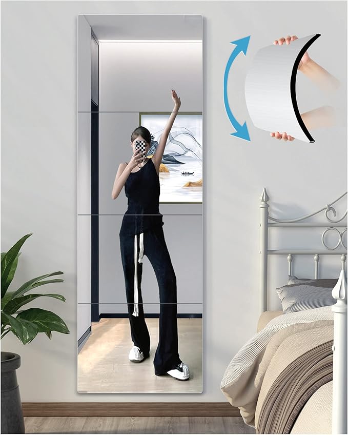 Shatterproof Wall Mirror Full Length for Bedroom, Acrylic Gym Mirrors For Home, Extra Thick: 0.12 inch, 12 x 12 inch x 4 Pcs, Workout Mirrors Safe for Kids, Over The Door, Long Wall Mounted