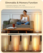 EDISHINE LED Corner Floor Lamp, 57.5" Minimalist Dimmable Sleek Light, Adjustable Height, Tall Floor Lamps for Living Room, Bedroom, Office, 3000K Warm White Light, White