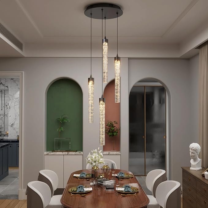 Mini Chandelier Crystal Pendant Lights,Bubble Crystal Chandelier for Living Room Bedroom Modern LED Ceiling Light Dimmable 2700k-6000k