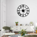 20inch/50cm Large Wall Clocks for Living Room Decor,Modern,Battery Operated,Silent,Non Ticking,Big Black Round Wall Clock for Home,Farmhouse,Office,Decoration(Iron Roman Numerals, 20 inches)
