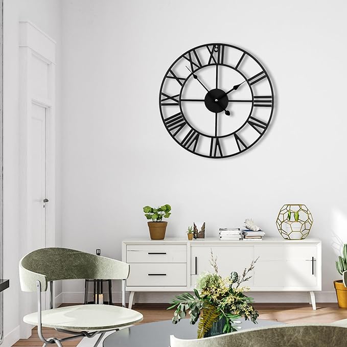 30inch/76cm Extra Large Wall Clock for Bedroom Living Room Battery Operated Big Metal Decorative Analog Silent Giant Non Ticking Clocks Room Wall Decor (Iron Roman Numerals, 30 inches)