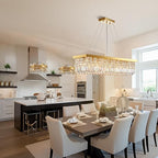 Siljoy Rectangular Gold Crystal Chandelier 8 Lights Modern Rectangle Raindrop Pendant Ceiling Light Fixture for Living Dining Room Kitchen Island Bar L40'' x W10'' x H10''