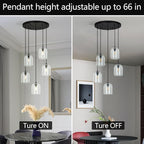 Modern Black Pendant Lights Kitchen Island Ceiling Chandelier Indoor Crystal Hanging Light Fixtures for Dining Room Kitchen Living Room Bedroom（5Light）