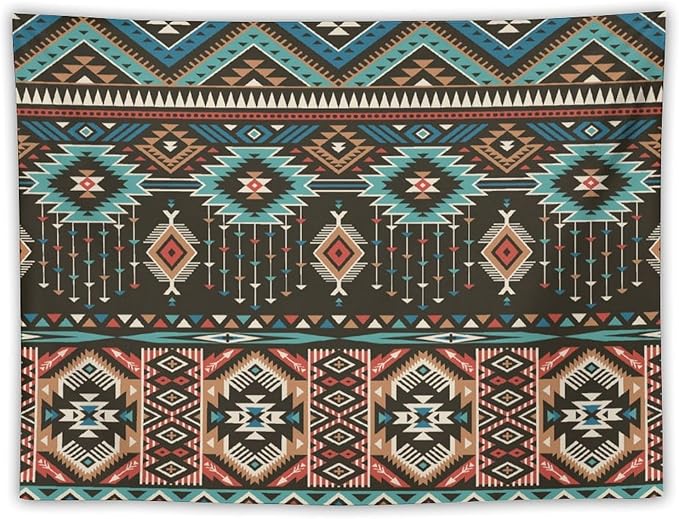 HZOHNAGO Aztec Tapestry Turquoise Blue and Brown and Native American Tribal Pattern Printed Wall Tapestry Wall Hanging for Bedroom Living Room Dorm 40" W x 30" H