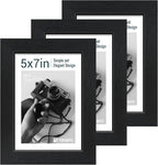 5x7 Picture Frame 3 Pack - Black Woodgrain, Solid Wood & HD Tempered Glass, Table Display or Wall Hanging