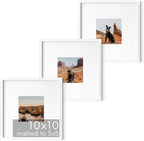HAUS AND HUES 10x10 White Metal Picture Frames Matted to 5x5 - Features Premium Aluminum & Hanging Hardware, Shatterproof Plexiglass - Ideal for Home, Room, Office (10x10 in, White, Set of 3)