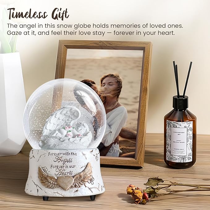 Fall Indoor Decor Angel Statue, Healing Angel Figurines for Women, Thanksgiving Gift Ideas,Resin Angel Statue Music Snow Globe Cat Dog Pet Memorial Gifts, pet Loss Sympathy Gift