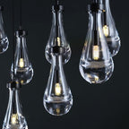 Raindrop 9-Light Chandeliers for Dining Room, Black Dining Room Lights Fixture Over Table, Teardrop Pendant Lights Kitchen Island, Adjustable Rope Hanging Lamp Ceiling for Living Room