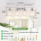 4 Light Bathroom Light Fixtures, Chrome Vanity Lights with Clear Glass Shades, Modern Bathroom Light Fixtures Over Mirror, Modern Bathroom Wall Lamp for Mirror Living Room Cabinet