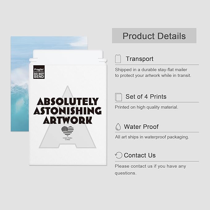 SIGNWIN Adhesive Canvas Poster Surfing Surfboard Aerial View Ocean Nautical Landscape Nature Wilderness Photography Modern Art Decorative Zen Relax/Calm Multicolor for Bedroom - 11"x14"x4