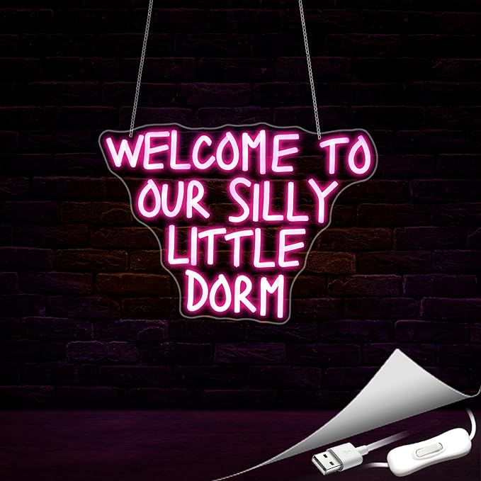 Neon Sign, Welcome to Our Silly Little Dorm Neon Signs for Wall Decor Neon Pink LED Signs Room Neon Light Up Signs Home Decor for Bedroom Business Club Party Bars Shop USB Operated