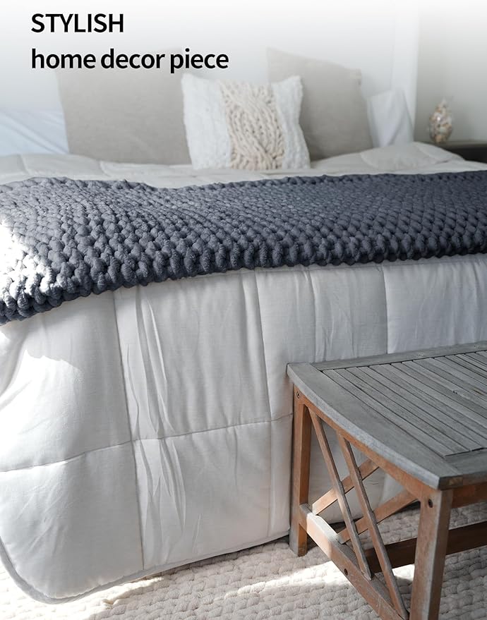 YnM Chunky Throw Blanket, Medium-Weight, Hand Knitted with Chenille Yarn, Skin Friendly, Ventilated and Breathable, Machine Washable, Home Décor Piece for Couch, Sofa and Bed (Lava Grey, 50x60 Inch)