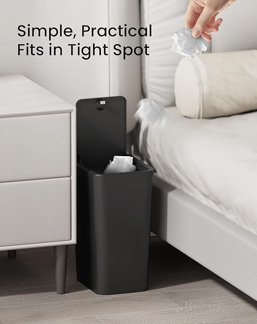 Cesun Bathroom Trash Can with Lid, 3 Pack 2.6 Gallon Small Black Garbage Can, Press Top Lid Trash Bin, Dog Proof Trash Cans Plastic Waste Basket for Bedroom Toilet Office