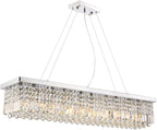 Siljoy Modern Rectangular Crystal Chandelier, 47" Rectangle Raindrop Hanging Ceiling Pendant Light Fixture Adjustable Height for Kitchen Island Dining Room, Polished Chrome Finish, L47 x W10 x H10