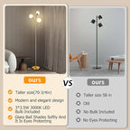 Globe Mid Century Tree Floor Lamp with 3 Light Bulbs,70in Tall Standing Glod Floor Lamp with Frosted Glass Shade for Living Room,Office,Bedroom, Study Room, Hotel, Antique Brass Lighting