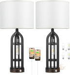 Seealle Table Lamp for Living Room Set of 2 - Bedside Lamp for Bedroom with USB C+A & Outlet, Farmhouse Lamps for Night Stands, 3-Way Dimmable Touch Lamps for Living Room with White Shade