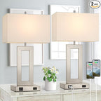 22'' Tall Table Lamps for Bedroom Set of 2, Silver Bedside Touch Control Lamp with 2 USB Ports&AC Outlet, Modern Living Room Table Lamp for Nightstand End Table, 3-Way Dimming with 2 E26 Edison Bulbs