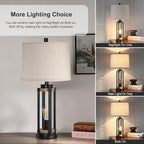 Farmhouse Table Lamps for Living Room Set of 2, 26” Rustic Beside Lamps with USB Charging Ports and Night Light, Bedroom Nightstand Lamp Vintage Reading Lamps for End Table,Bulbs Included