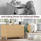 Fluted Dresser for Bedroom,9 Drawer Dresser for Closet,57" Wide Storage Cabinet and Chest of Drawers with Gold Handle,TV Stand,Storage Organizer for Living Room,Hallway,Entryway,Natural Oak