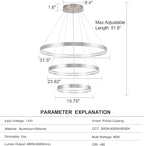 Modern Led Chandeliers, Dimmable Contemporary LED Chandeliers 3 Rings, Hanging Led Modern Pendant Light Fixture for Living Dining Room Kitchen Foyer Entryway Brush Nickel-3000K/4000K/6000k