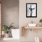 Framed Funny Bathroom Wall Art Giraffe with a Toilet Paper Roll on Head Print Black and White Bathroom Pictures Wall Decor Humor Animal Canvas Artwork