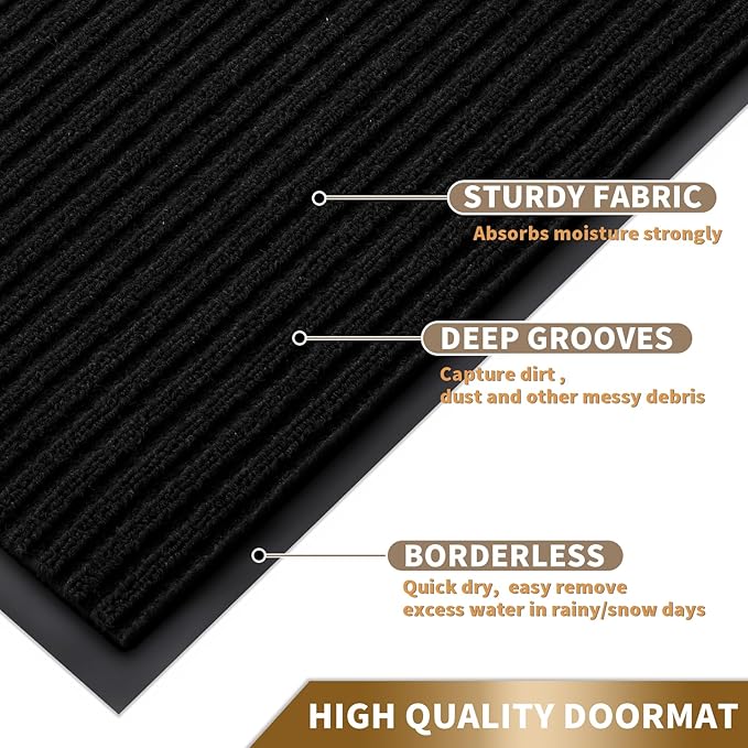 Yimobra Front Door Mat Outdoor Indoor Entrance, 100% Waterproof All-Season All Weather Doormat, Welcome Matt Outside Entry, Non Slip, Low Profile, Heavy Duty Patio Porch Floor Mats,47 x 32,Black