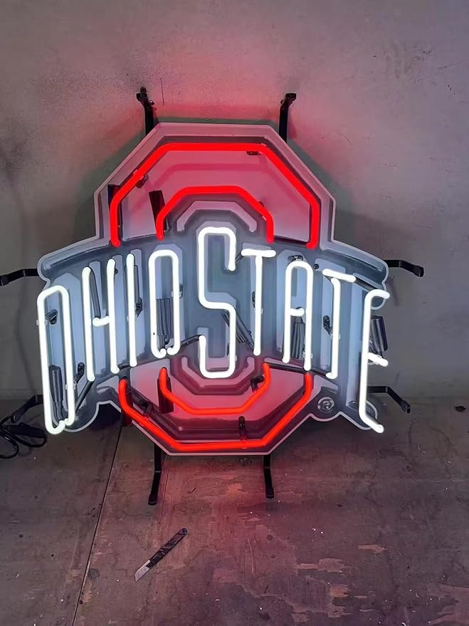 Handmade Real Glass Neon Light Compatible For Ohio State Neon Tube Beer 24 X 20 Inches Neon Signs Bar Man Cave Pub Store Restaurant Wall Decor Birthday Party Gifts
