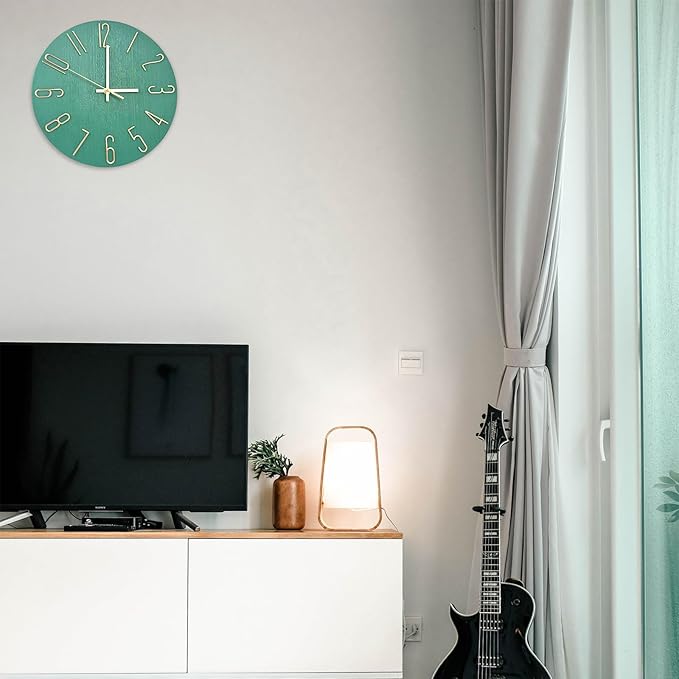 Wall Clock, Silent Clock, Wall Clocks Battery Operated， 12 inch Modern Wall Clock, Suitable for Offices, Living Rooms, Kitchens, Homes, Schools (Grass Green Without Second Hand)
