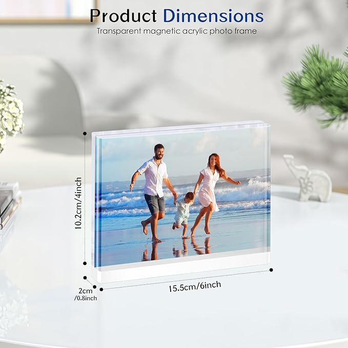 4-Pack 4x6 Acrylic Frame – Concealed Magnetic Free-Standing Horizontal Display, Clear Frameless Acrylic Frames for Pictures, Artworks, Postcards or Photo Prints on Desk, Shelves, and Office Decor