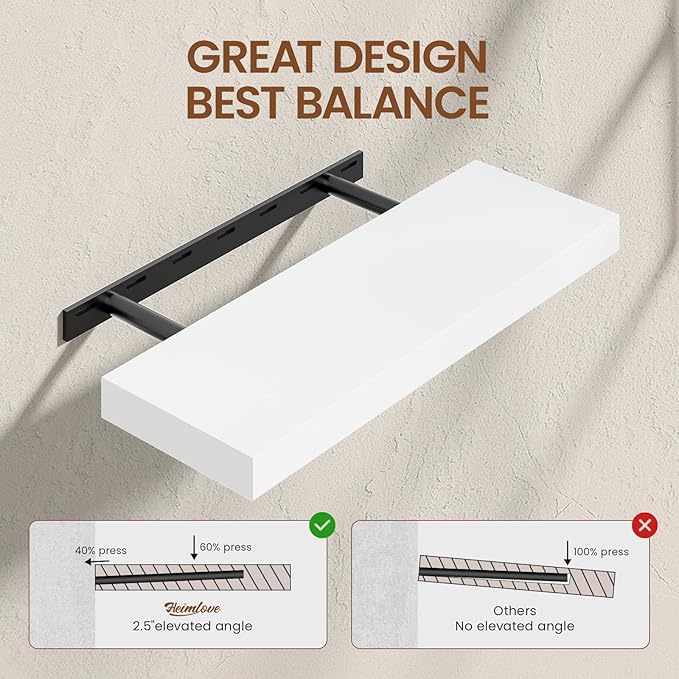 Heimlove 24 inch Floating Shelves for Wall,2 Packs Natural Pine Solid Wood Bathroom Shelf Over Toilet Decor and Storage 8 inches Deep for Kitchen Bedroom Office & Living Room Display Wall Decor