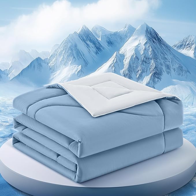 Cooling Comforter Twin Size, Double-Sided Cooling Blanket for Hot Sleepers & Night Sweats, Arc-Chill Q-Max > 0.4 Breathable Ice Blanket, Lightweight Cold Comforter (68''x90'', Light Blue)