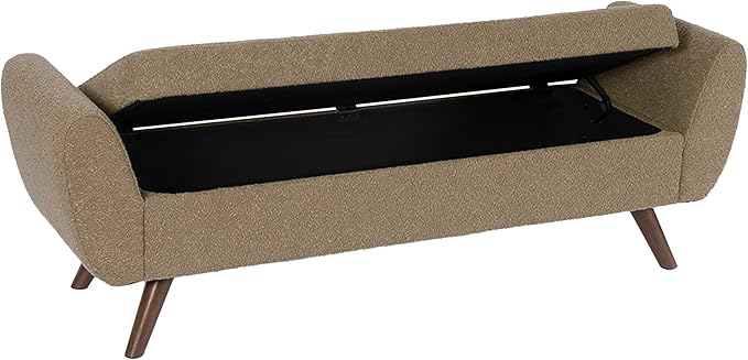 HomePop Modern Storage Bench with Wood Legs Home Décor|Bench with Storage for Living Room & Bedroom - Brown Boucle