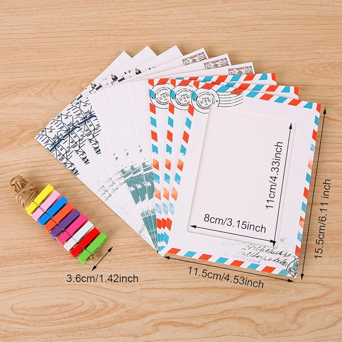 Hanging Photo Display Photo Holder String with Clips Photo Frame Set Perfect Wall Decor for Teen Bedroom Home Cubicle Office Retro Postmark *2